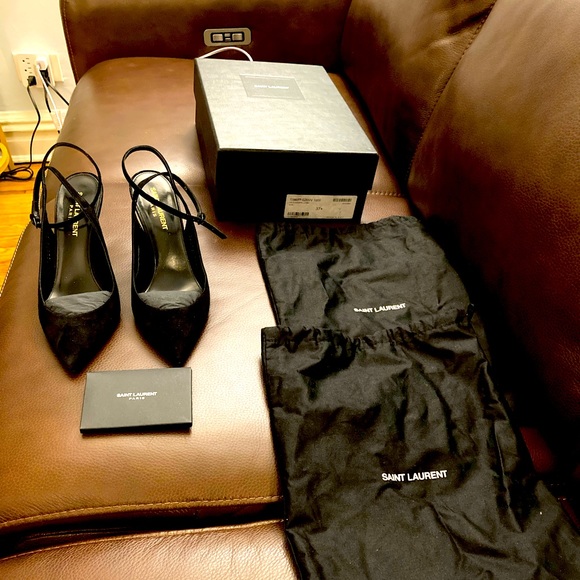 SAINT LAURENT Suede Opyum Monogramme Ankle Strap Pumps 85mm USED SZ 37.5 - Picture 3 of 16